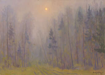 BRODSKAYA, LIDIA (1910-1991) Spring Fog , signed and dated 1976, also further signed, titled in Cyrillic and dated on the reverse.