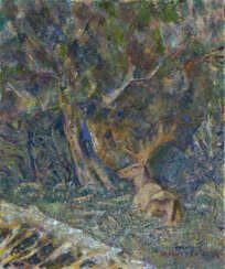 MITURICH-KHLEBNIKOV, MAI (1925-2008) Landscape with a Deer , signed and dated 1994, also further signed twice, inscribed "Moscow", titled in Cyrillic and dated on the reverse.