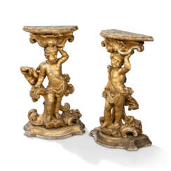 A PAIR OF ITALIAN GILTWOOD FIGURAL CONSOLES