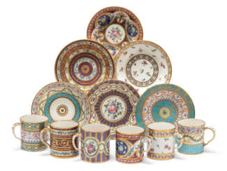 SIX SEVRES PORCELAIN COFFEE-CUPS AND SAUCERS