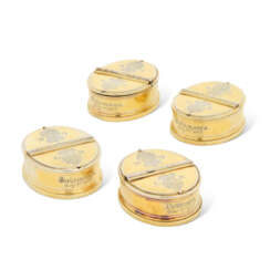 A SET OF FOUR GEORGE II SILVER-GILT SPICE BOXES