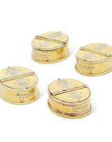 A SET OF FOUR GEORGE II SILVER-GILT SPICE BOXES