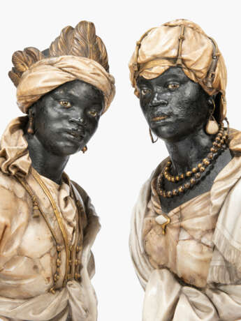 A PAIR OF ALABASTER, MARBLE, GILT-BRONZE AND PAINTED PLASTER BUSTS OF A MAN AND WOMAN - photo 3