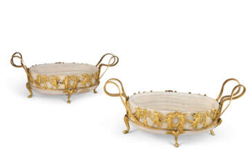 A PAIR OF ITALIAN ORMOLU-MOUNTED WHITE ALABASTER CENTREPIECES