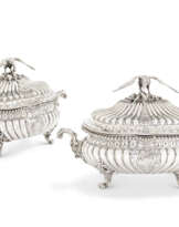 A PAIR OF GEORGE II SILVER SOUP TUREENS AND COVERS