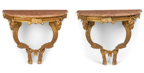 A PAIR OF NEOCLASSICAL-STYLE GILTWOOD DEMI-LUNE CONSOLES - фото 1