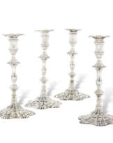 FOUR GEORGE III SILVER CANDLESTICKS