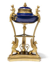 A LATE LOUIS XVI ORMOLU-MOUNTED AND SEVRES 'BLEU DE ROI' PORCELAIN 'ATHENIENNE' POT-POURRI