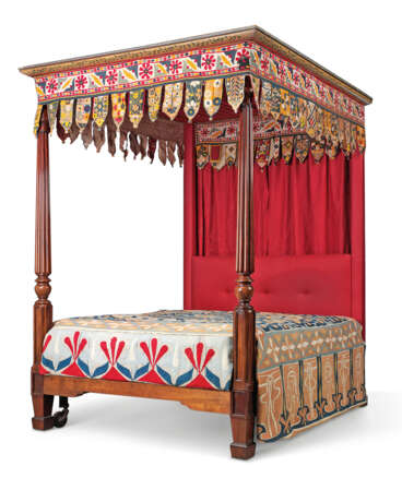 AN EARLY VICTORIAN MAHOGANY AND POLYCHROME-PAINTED FOUR-POST BED - Foto 1