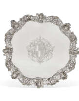 A GEORGE II SILVER LARGE SALVER OR TEA TABLE