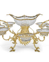 A GEORGE III SILVER-GILT AND CUT-GLASS EPERGNE