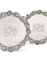 A PAIR OF GEORGE IV SILVER SALVERS