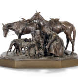 A RUSSIAN BRONZE GROUP OF A WOLF HUNT - photo 1