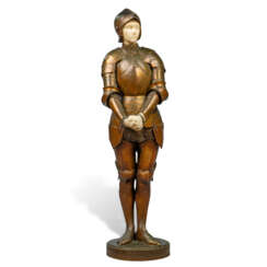 A LARGE PATINATED BRONZE AND ALABASTER FIGURE OF 'JEANNE D'ARC PRISONNIÈRE’ (‘PRISONER JOAN OF ARC’)
