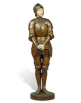 A LARGE PATINATED BRONZE AND ALABASTER FIGURE OF 'JEANNE D'ARC PRISONNIÈRE’ (‘PRISONER JOAN OF ARC’)