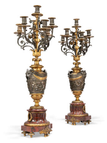 A NAPOLEON III ORMOLU-MOUNTED, PATINATED-BRONZE AND MARBLE STRIKING MANTEL CLOCK AND GARNITURE - photo 6