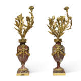 A PAIR OF NAPOLEON III ORMOLU-MOUNTED RED AND GREY MARBLE THREE-LIGHT CANDELABRA - photo 3