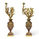 A PAIR OF NAPOLEON III ORMOLU-MOUNTED RED AND GREY MARBLE THREE-LIGHT CANDELABRA - photo 4