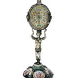 AN AUSTRIAN SILVER-GILT AND ENAMEL FIGURAL TABLE CLOCK AND SCENT BARREL - photo 2