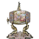 AN AUSTRIAN SILVER-GILT AND ENAMEL FIGURAL TABLE CLOCK AND SCENT BARREL - photo 4