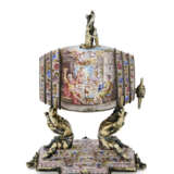 AN AUSTRIAN SILVER-GILT AND ENAMEL FIGURAL TABLE CLOCK AND SCENT BARREL - photo 5