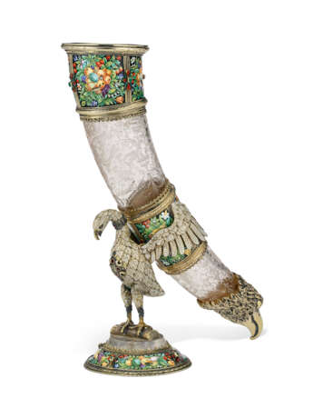 AN AUSTRIAN SILVER AND ENAMEL-MOUNTED ROCK CRYSTAL CORNUCOPIA - Foto 4