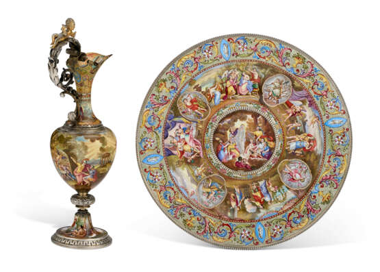AN ASSEMBLED AUSTRIAN SILVER AND SILVER-GILT-MOUNTED ENAMEL EWER AND CHARGER - photo 2