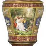 A VERY LARGE VIENNA STYLE PORCLEAIN CLARET AND GOLD GROUND VASE, COVER AND STAND - photo 5