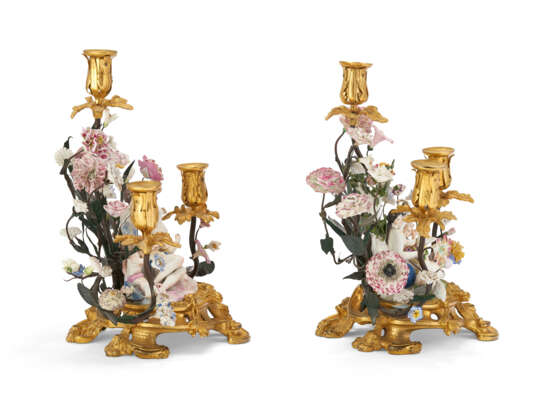A PAIR OF LOUIS XV ORMOLU AND TOLE-MOUNTED FRENCH AND MEISSEN PORCELAIN THREE-BRANCH CANDELABRA - photo 3