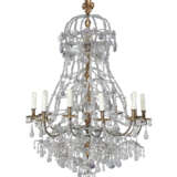 A LOUIS XIV STYLE GILTWOOD, ORMOLU, CUT AND MOLDED GLASS AND ROCK CRYSTAL TEN-LIGHT ‘EN LACÉ’ CHANDELIER - фото 1