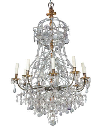 A LOUIS XIV STYLE GILTWOOD, ORMOLU, CUT AND MOLDED GLASS AND ROCK CRYSTAL TEN-LIGHT ‘EN LACÉ’ CHANDELIER - фото 2