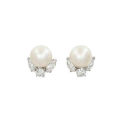 VAN CLEEF & ARPELS CULTURED PEARL AND DIAMOND EARRINGS