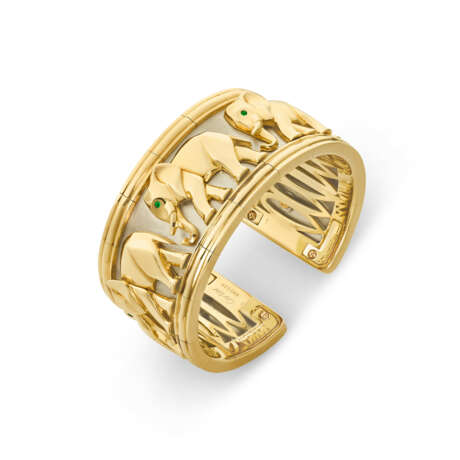 CARTIER GOLD, STEEL AND EMERALD CUFF BRACELET - photo 1