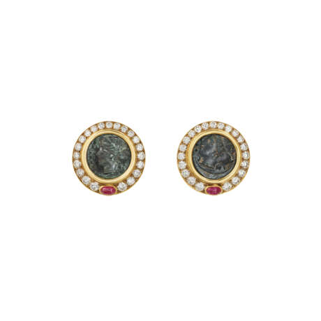 BULGARI COIN, DIAMOND AND RUBY ‘MONETE’ EARRINGS - photo 1