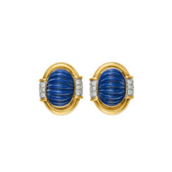 DAVID WEBB LAPIS LAZULI AND DIAMOND EARRINGS