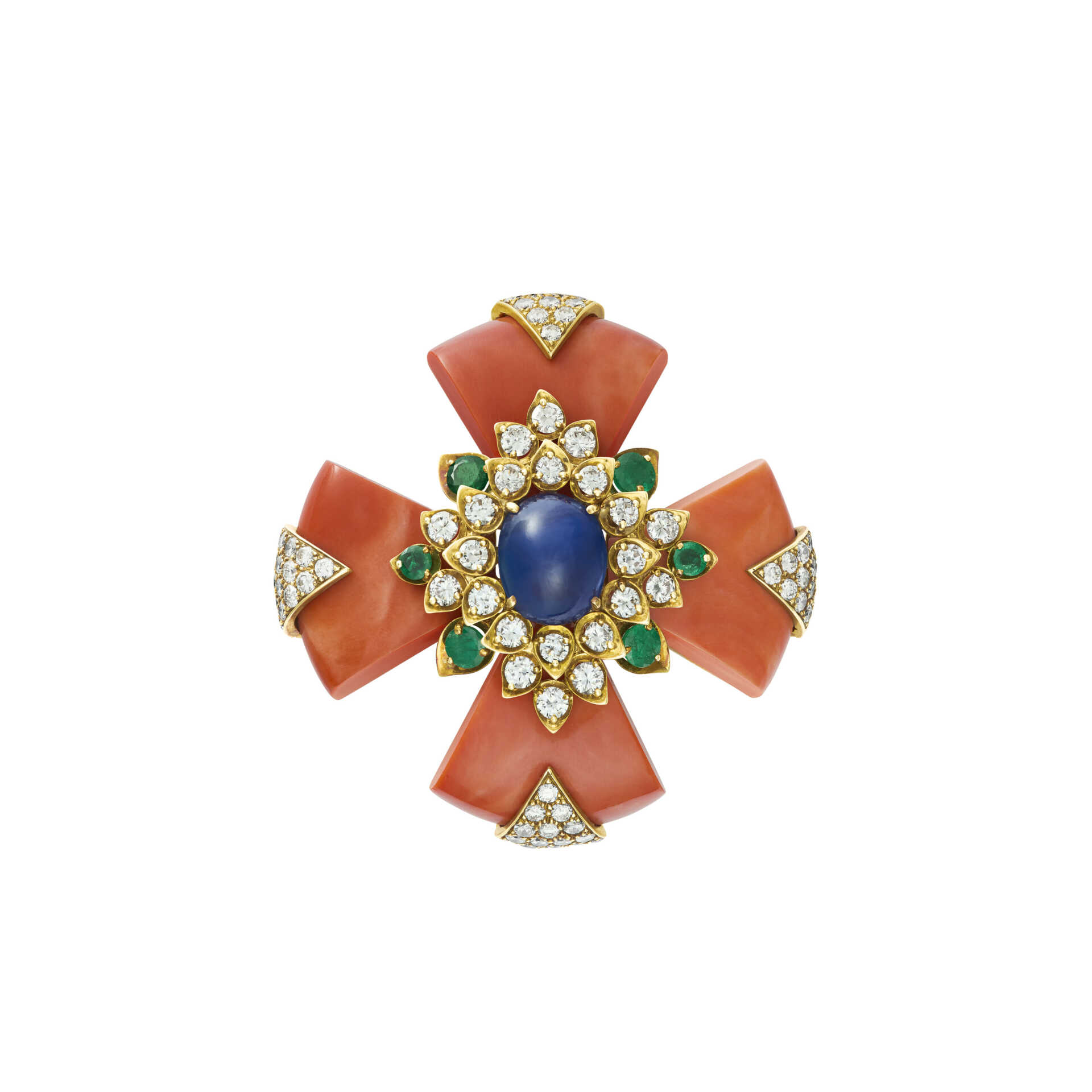 DAVID WEBB MULTI-GEM AND DIAMOND MALTESE CROSS PENDANT BROOCH DAVID WEBB MULTI-GEM AND DIAMOND MALTESE CROSS PENDANT BROOCH