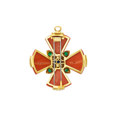 DAVID WEBB MULTI-GEM AND DIAMOND MALTESE CROSS PENDANT BROOCH - Foto 3