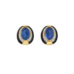 DAVID WEBB SAPPHIRE, DIAMOND AND ENAMEL EARRINGS