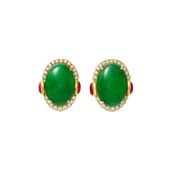 DAVID WEBB JADE, DIAMOND AND RUBY EARRINGS