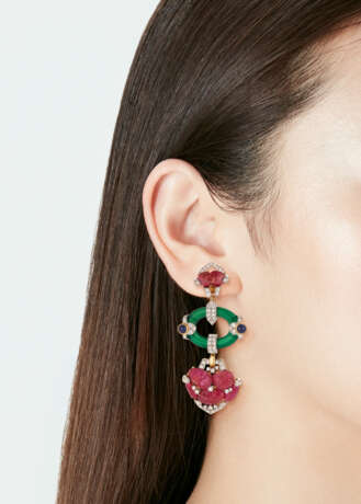 DAVID WEBB MULTI-GEM AND DIAMOND EARRINGS - photo 2