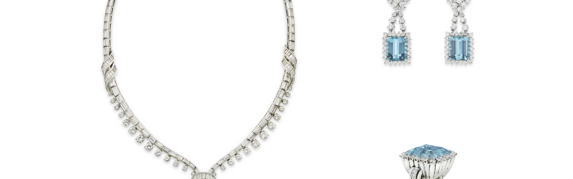 SUITE OF AQUAMARINE AND DIAMOND JEWELRY