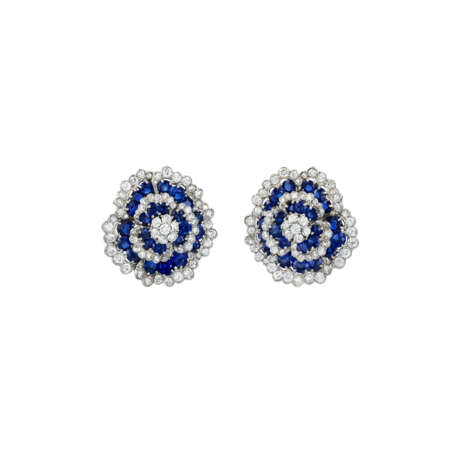 VAN CLEEF & ARPELS SAPPHIRE AND DIAMOND 'CAMELLIA' EARRINGS - photo 1