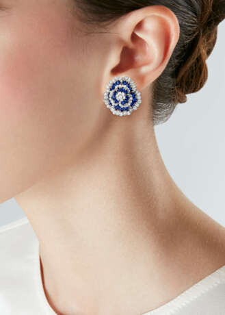 VAN CLEEF & ARPELS SAPPHIRE AND DIAMOND 'CAMELLIA' EARRINGS - photo 2