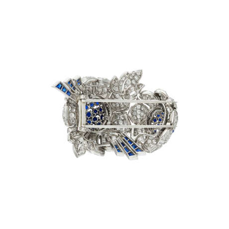 SAPPHIRE AND DIAMOND FLOWER BROOCH - photo 3