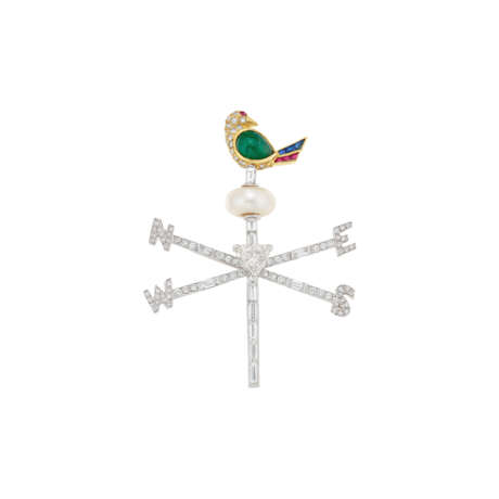 BULGARI DIAMOND, NATURAL PEARL AND MULTI-GEM BROOCH - photo 1