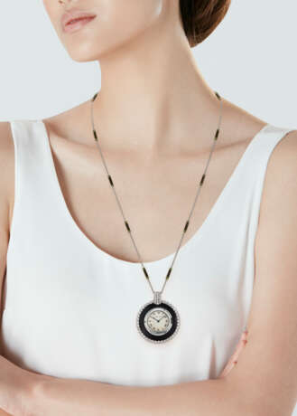 CARTIER ART DECO DIAMOND AND ONYX PENDANT-WATCH - photo 2