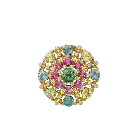 TIFFANY & CO., PAULDING FARNHAM, ANTIQUE MULTI-COLORED SAPPHIRE, DIAMOND AND ENAMEL PENDANT BROOCH - photo 1