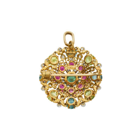 TIFFANY & CO., PAULDING FARNHAM, ANTIQUE MULTI-COLORED SAPPHIRE, DIAMOND AND ENAMEL PENDANT BROOCH - photo 3