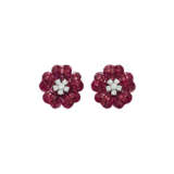 OSCAR HEYMAN & BROTHERS RUBY AND DIAMOND FLOWER EARRINGS - photo 1