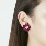 OSCAR HEYMAN & BROTHERS RUBY AND DIAMOND FLOWER EARRINGS - photo 2